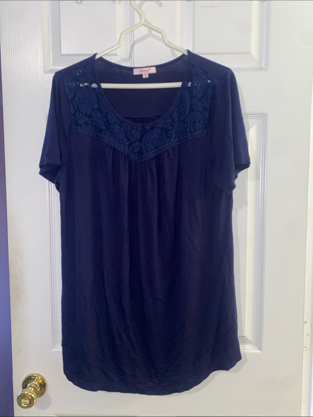 Apt. 9 Navy Lace Yoke Short Sleeve Tee